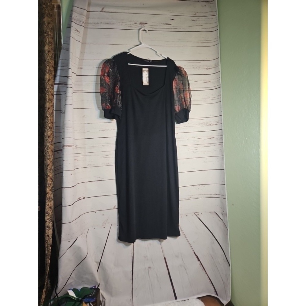 Boohoo Plus Floral Organza Puff Sleeve Midi Dress Size 18